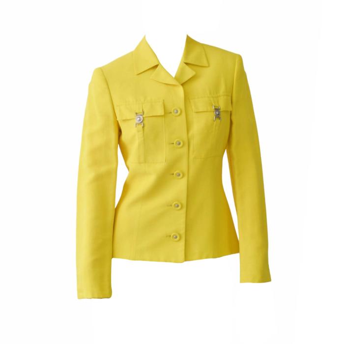 Versace Jeans Couture Yellow Medusa Head Jacket Mini Skirt Set Suit Size 26/ 40