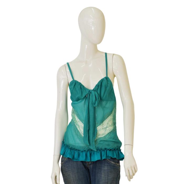 Patrizia Pepe Teal Lace Silk Cotton Sleeveless Camisole Cami Blouse Top size 44