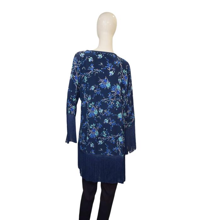 Athena Procopiou Blue Floral Open Front Silk Cardi Cardigan Fringes one size OS