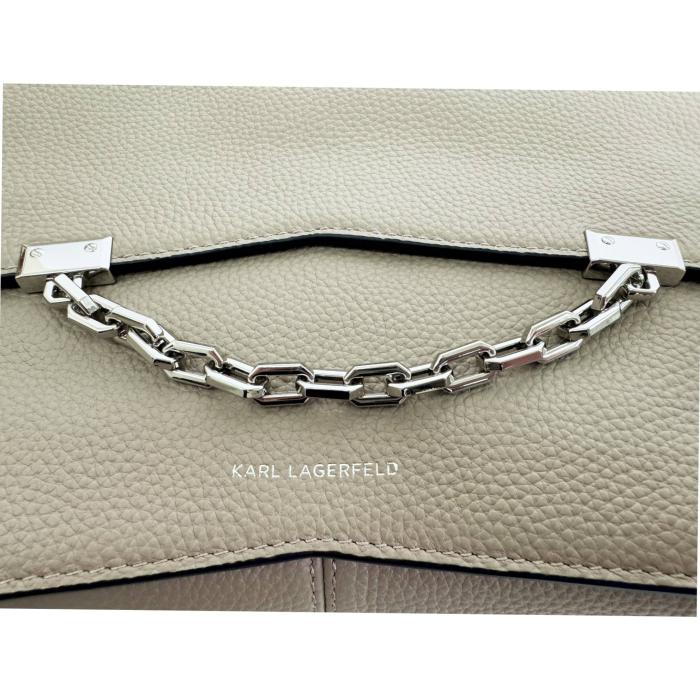 Karl Lagerfeld K /Seven 2.0 Gray Leather Silver Chain Shoulder Bag Handbag