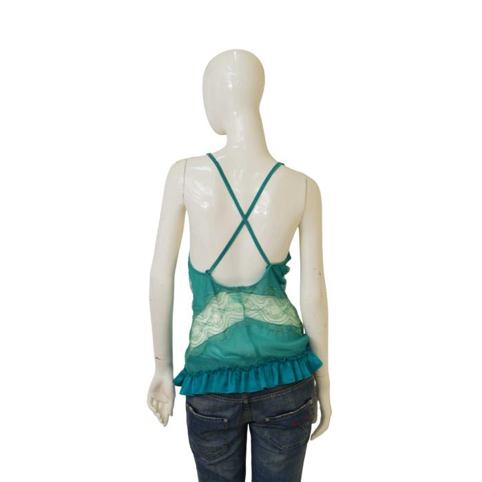 Patrizia Pepe Teal Lace Silk Cotton Sleeveless Camisole Cami Blouse Top size 44