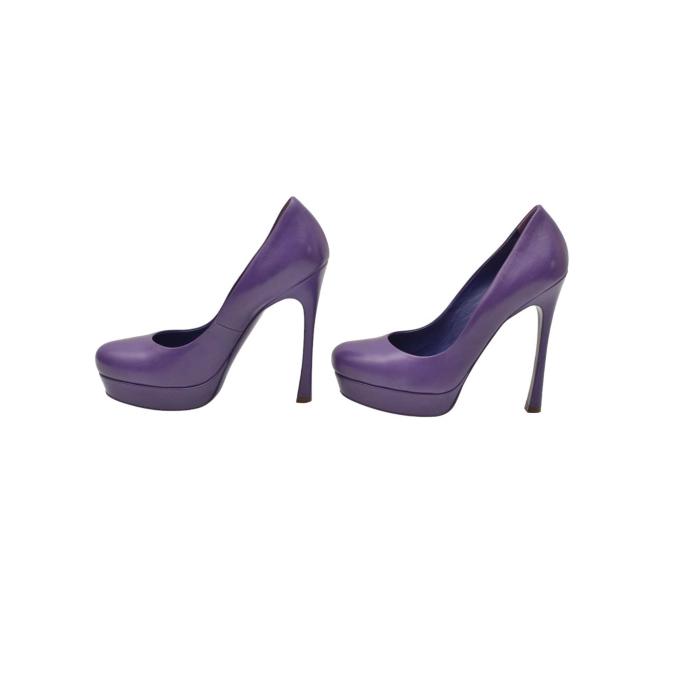 Yves Saint Laurent YSL Tribute Purple Leather Platform Heels Pumps