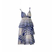 Jean Paul Gaultier Soleil Blue Striped Sleeveless Layered Spaghetti Dress size M