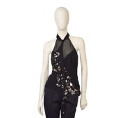 Karen Millen Black Halter Neckline Sequined 100%Silk Sleeveless Blouse Top UK 12