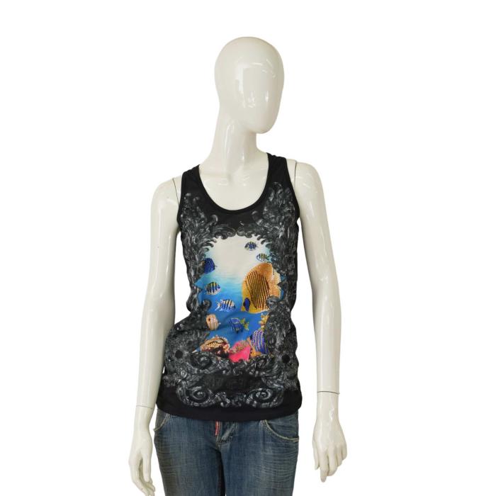 Philipp Plein Sea Creatures Fish Gray Tank Sleeveless Racer Back Top - Size L