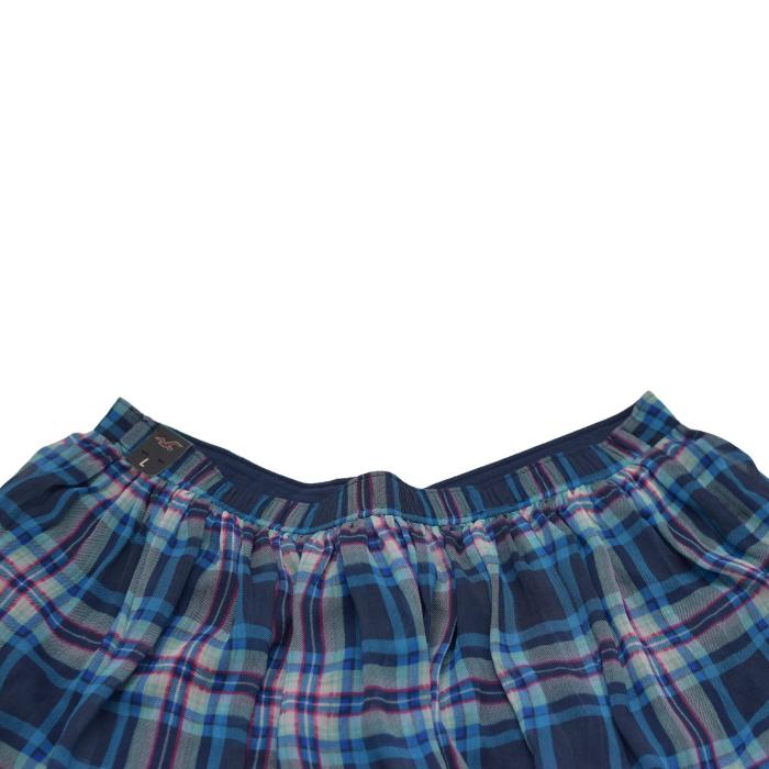 Hollister Blue Check Pleated Elastic Waist Mini Length Skirt Size L , new
