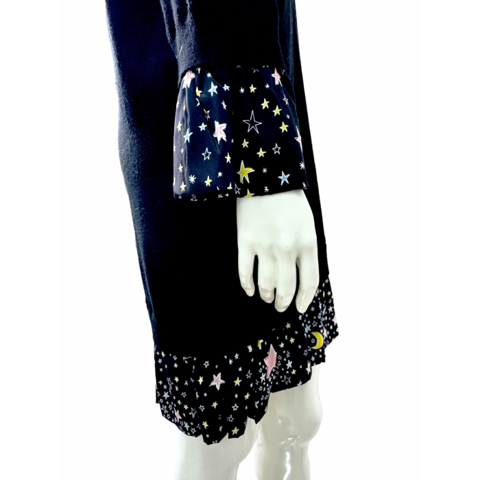 Moschino Boutique Black Wool Knit Silk Trim w. Stars Mini Length Dress Size 46