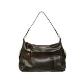 Lancel Black & Dark Brown Leather Hobo Shoulder Bag Handbag