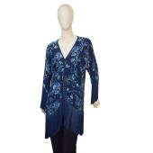 Athena Procopiou Blue Floral Open Front Silk Cardi Cardigan Fringes one size OS