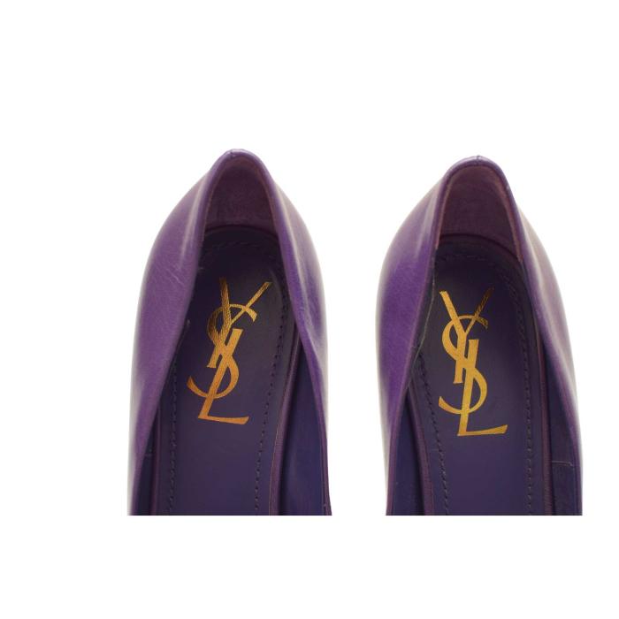 Yves Saint Laurent YSL Tribute Purple Leather Platform Heels Pumps