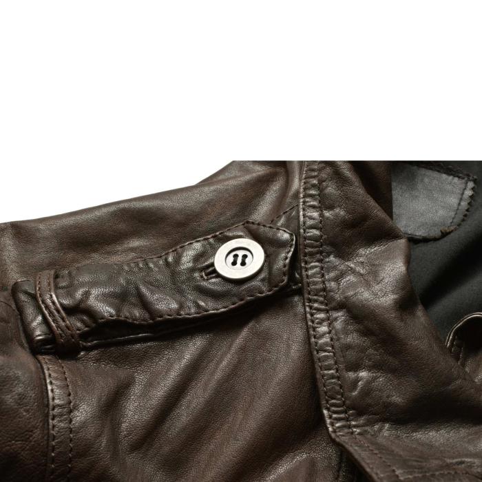 B2 Cats & Moon Back Brown leather Button Front Men Leather Jacket size S