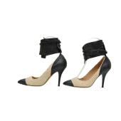 Isabel Marant Gava Beige Raffia Black Leather Ankle Cuff Heel Pumps Shoes 40