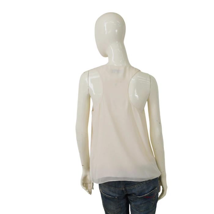 Tibi Cream Draped bib Racer back Sleeveless 100% Silk Tunic Top - Size 4