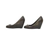 Fendi Brown Leather Monogram Zucca Details B Buckle Shoes Wedge Heels size 37