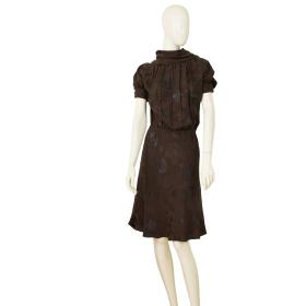 DSquared2 D2 Brown Devore Silk Leaves &amp; Logo Pattern  Knee Dress size 40