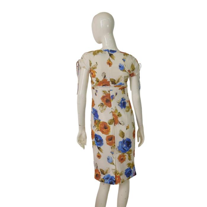 Dolce & Gabbana Blue Roses Floral Knee Length Silk Cap Sleeve Dress SZ 42