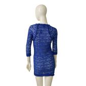 Isabel Marant Blue Elasticated Lace 3/4 Sleeves Mini Sheer Bodycon Dress size 2