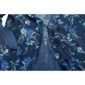 Athena Procopiou Blue Floral Open Front Silk Cardi Cardigan Fringes one size OS