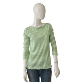 Tory Burch Green Stripes Silk &amp; Cotton Top 3/4 Sleeves Blouse size S