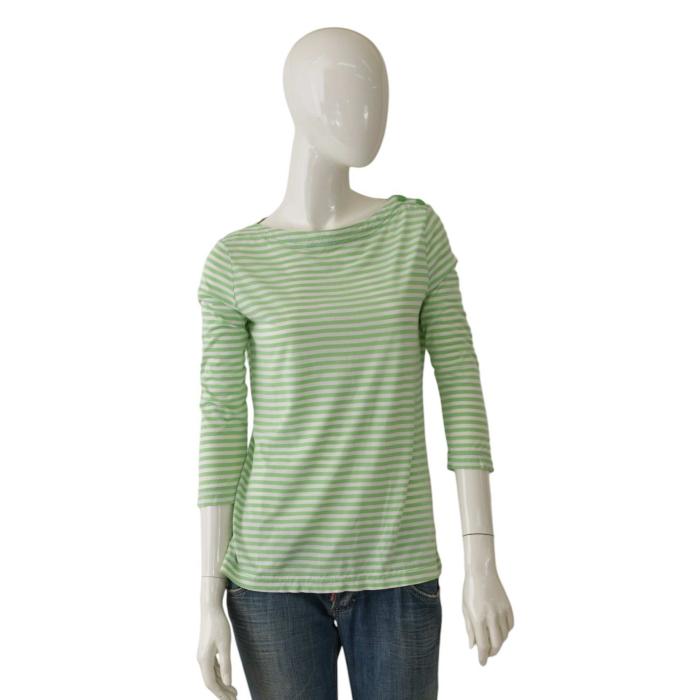 Tory Burch Green Stripes Silk & Cotton Top 3/4 Sleeves Blouse size S