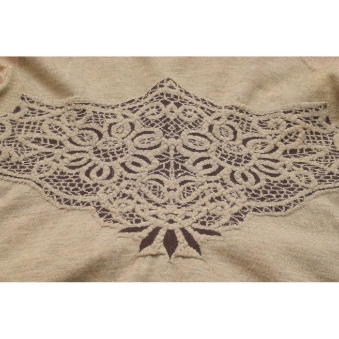 High Beige Flowers Wool Alpaca Sweater Pullover Knit Long Top size M