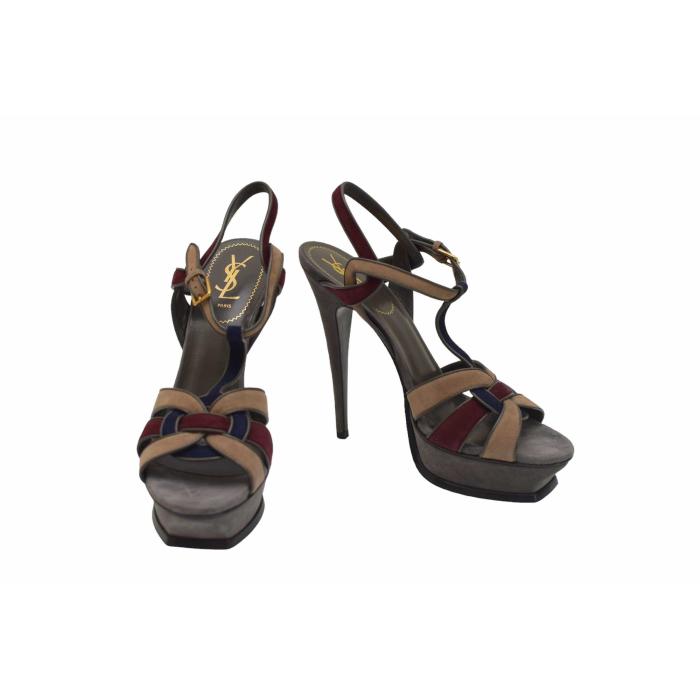 Yves Saint Laurent YSL multicolor Tribute suede leather sz 41 sandals platform