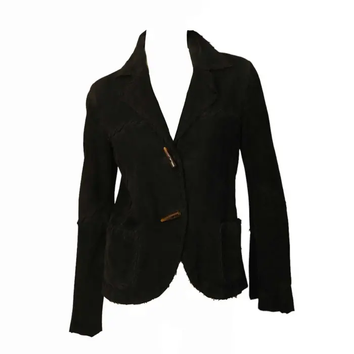 Atos Lombardini Black Suede Toggle Buttons Fitted Jacket size 42