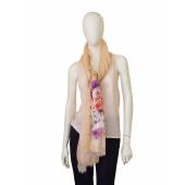 Just Cavalli Orange with Multicolor Flowers Floral Long Scarf Large Foulard