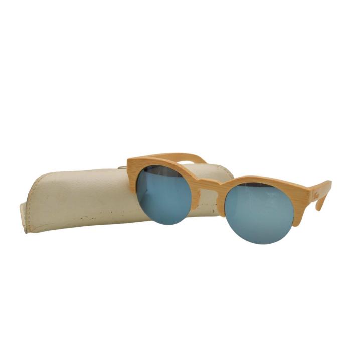 Woodys Barcelona Hiroto 0,33 Wooden Beige Round Sunglasses