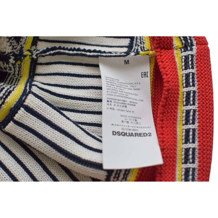 DSquared2 D2 Blue Red White Cotton Knit Sleeveless Mini Ruffled Dress size M