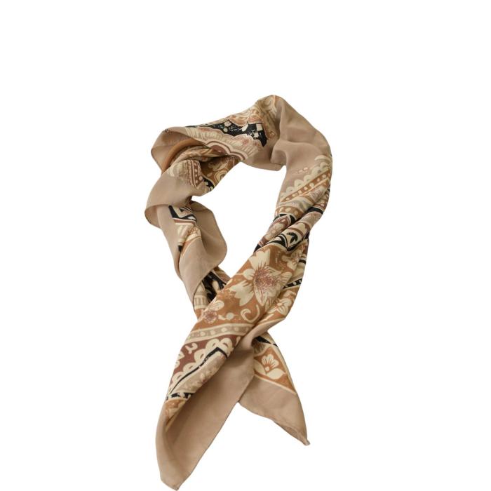 Alberto Fabiani Beige & Black Floral Flowers Square Silk Scarf Foulard Wrap