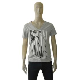 Philipp Plein V- Neckline Gray Cotton Blend T-shirt Top Men size L