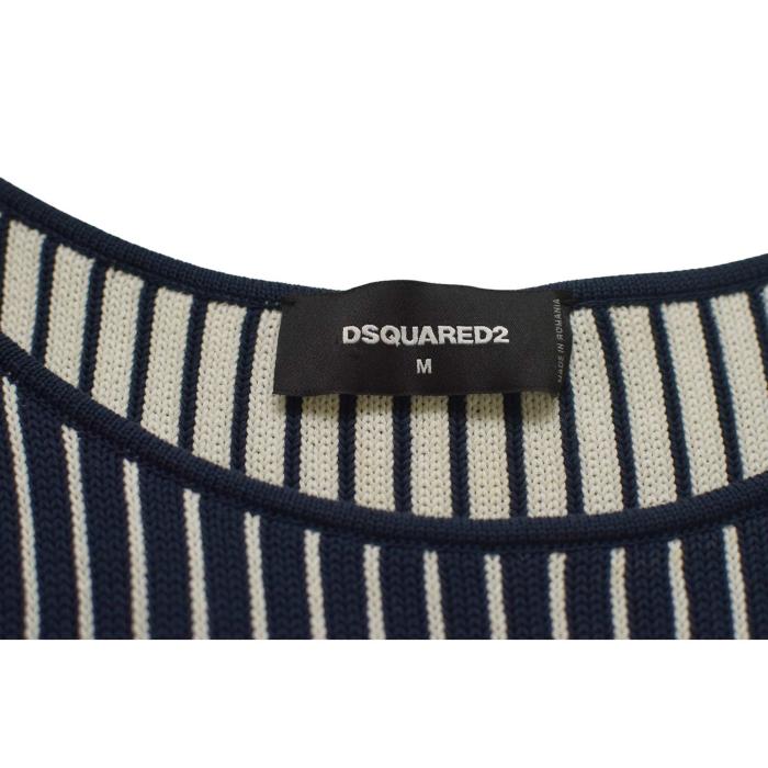 DSquared2 D2 Blue Red White Cotton Knit Sleeveless Mini Ruffled Dress size M