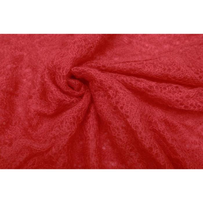 Emanuel Ungaro Coral Red Mohair Wool Knit Long Foulard Scarf Shawl Echarpe