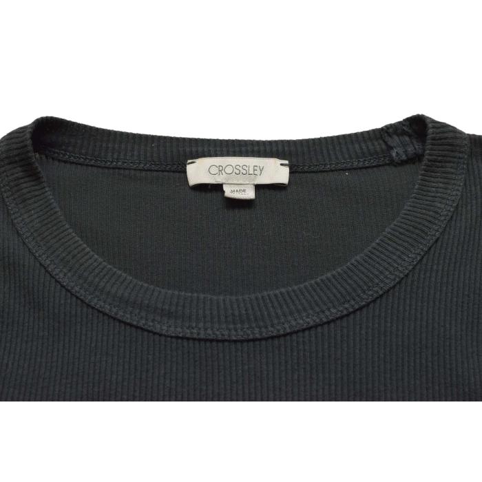 Crossley Black 100% Cotton Ribbed Long Sleeve T-shirt Top size L