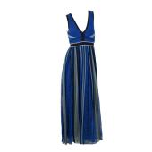 Nenette Milano Blue Viscose Knit Sleeveless Pleated Summer Maxi Dress