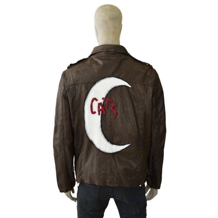 B2 Cats & Moon Back Brown leather Button Front Men Leather Jacket size S