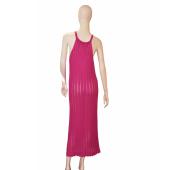 Tailor Made Fuchsia Pink Semi Sheer Viscose Knit Sleeveless Summer Maxi Dress S