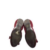 Prada Burgundy Suede Leather Round Toe Bow Logo Ballerina Flats Shoes 36.5