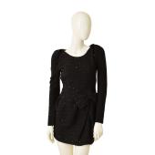 Alexander McQueen Black Knit Sequins Long Sleeves mini Dress size 38 w. Bow