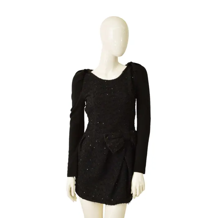 Alexander McQueen Black Knit Sequins Long Sleeves mini Dress size