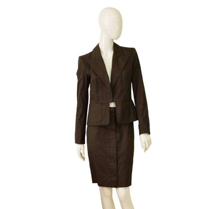 Yves Saint Laurent Vintage Brown Jacket Knee Pencil Skirt Set Suit Size Fr 40