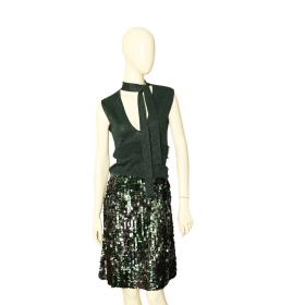 Alessandro Dell&#039; Acqua Glittery Green Sleeveless Tie Neck Top Blouse size 44