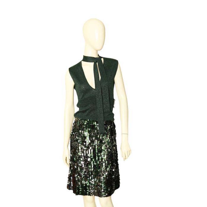 Alessandro Dell' Acqua Glittery Green Sleeveless Tie Neck Top Blouse size 44