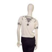 Roberto Cavalli Class Off White & Black Embroidered  Beaded  Blouse Top sz 46