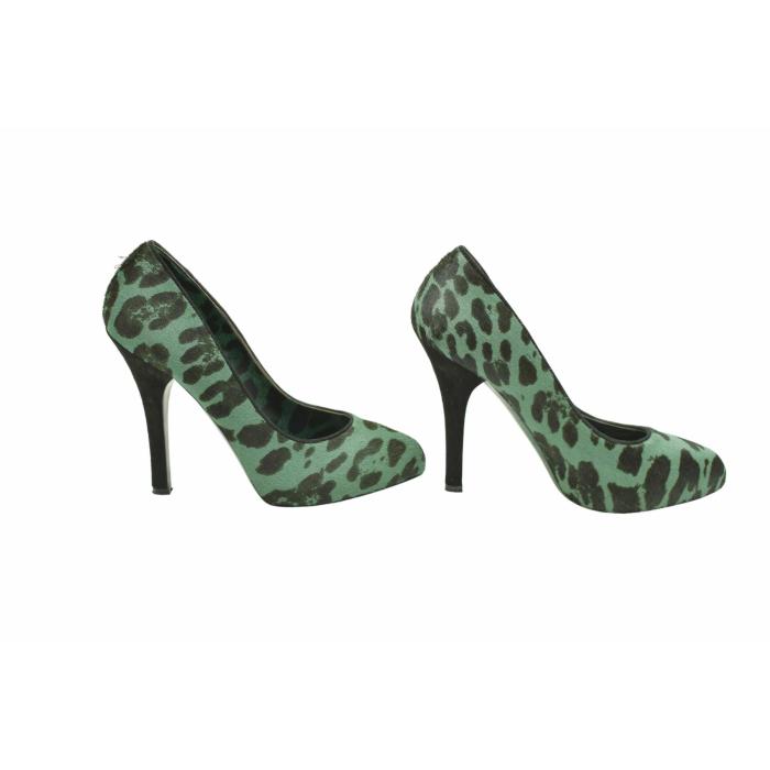 Dolce & Gabbana Green Leopard Print Calf Hair Almond Toe Pumps Heels Shoes 37.5