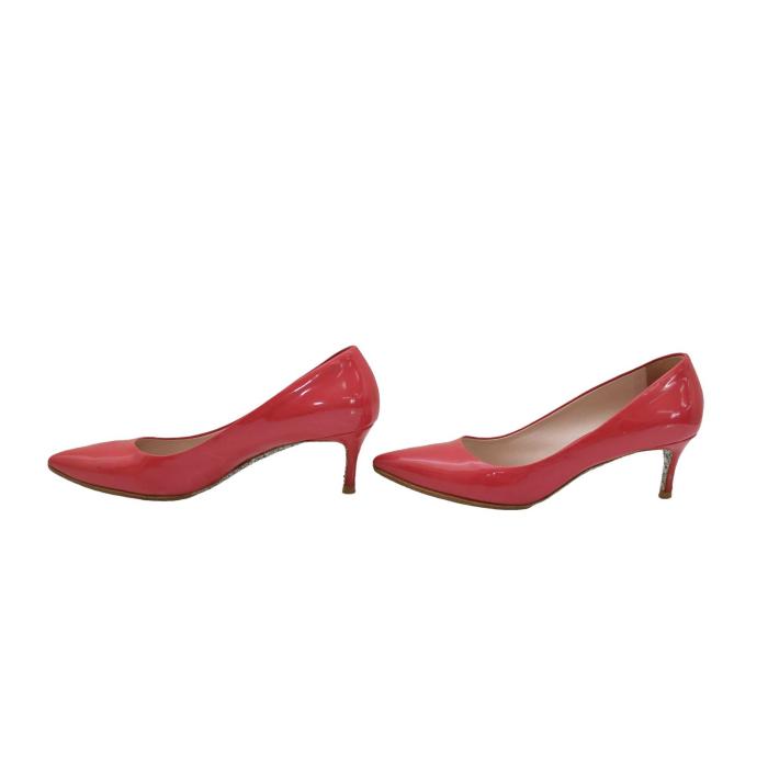 Miu Miu Coral Patent Leather Pointed Toes Kitten Heels Pumps Shoes