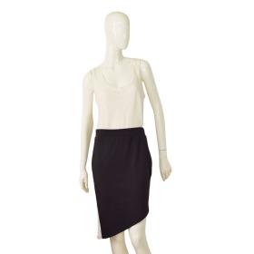 Lanston Black Stretch Elasticated Asymmetric Length Skirt White Stripe size M