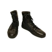 Dsquared2 Men's Black Patent Leather Blue Canvas High Top Lace Up size 43 Shoes