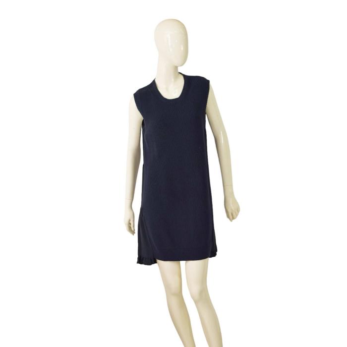 No 21 Blue Cotton Knit Layered Back with Pleats Sleeveless Mini Dress size 44